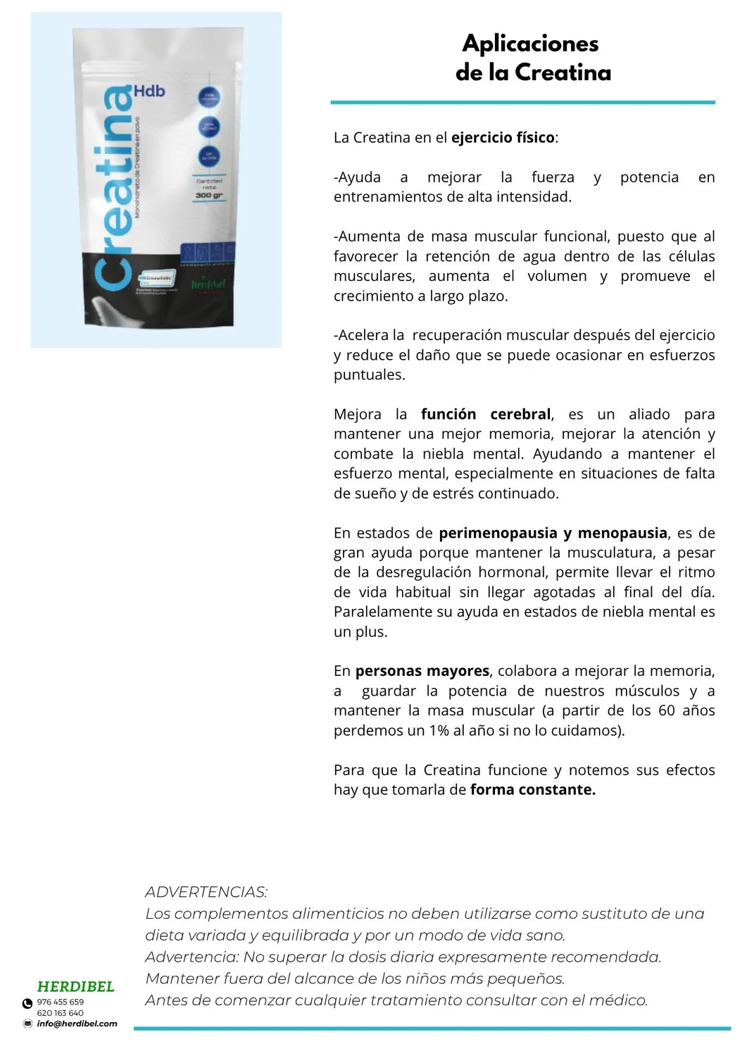 Herdibel Creatina HDB kreatin 300 g monohydrat