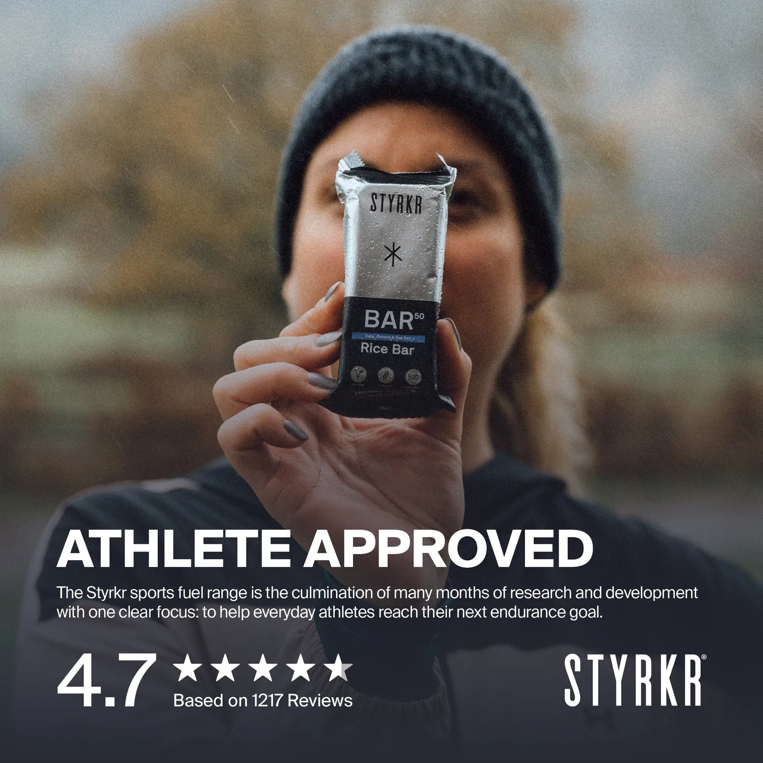 Styrkr BAR50 energibar dadlar mandel havssalt 12-pack