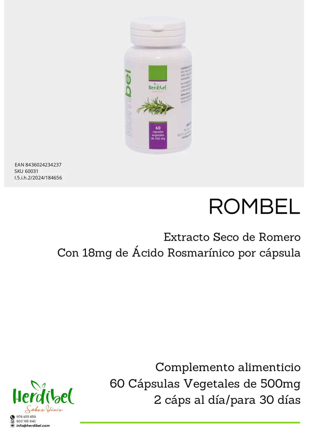 Herdibel Rombel rosmarinkapslar 60 st 500 mg