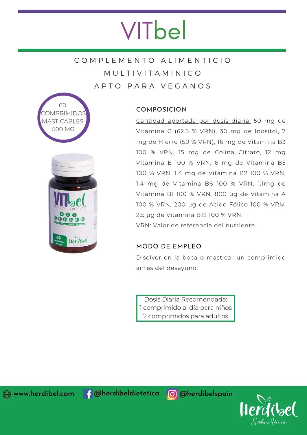 Herdibel Vitbel multivitamin tuggtabletter 60 st citrus