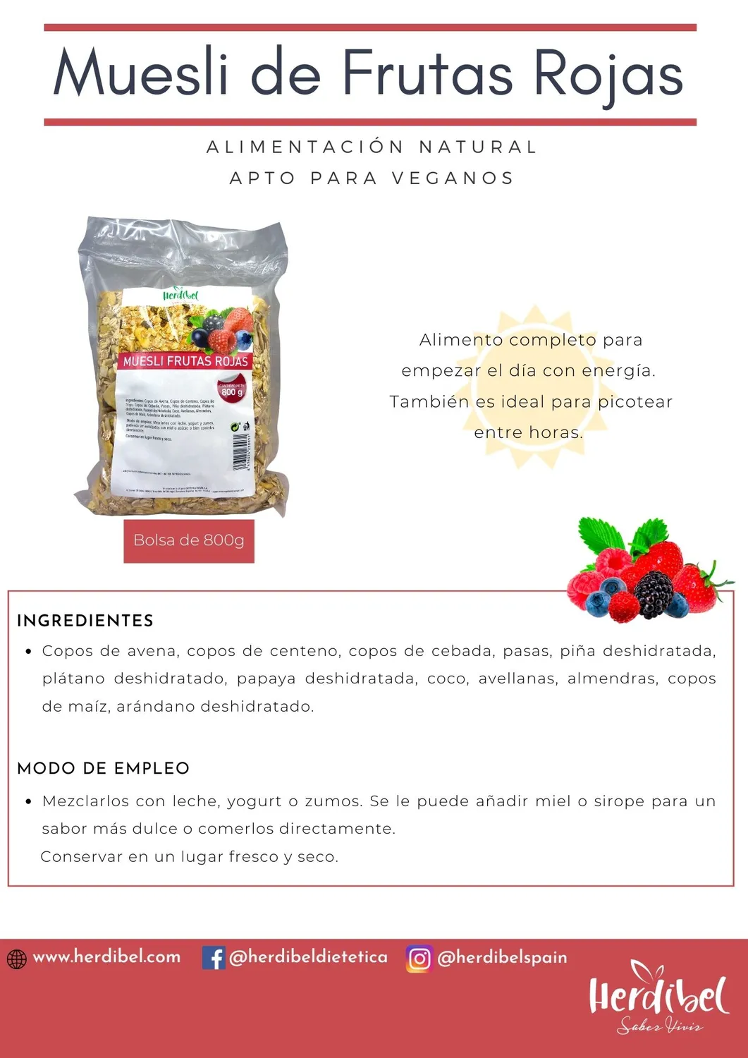 Herdibel Müsli 800 g röda bär