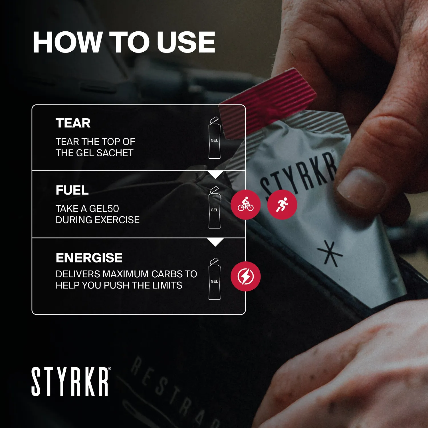 Styrkr GEL50 energigel mixed berry 12-pack 50 g kolhydrater