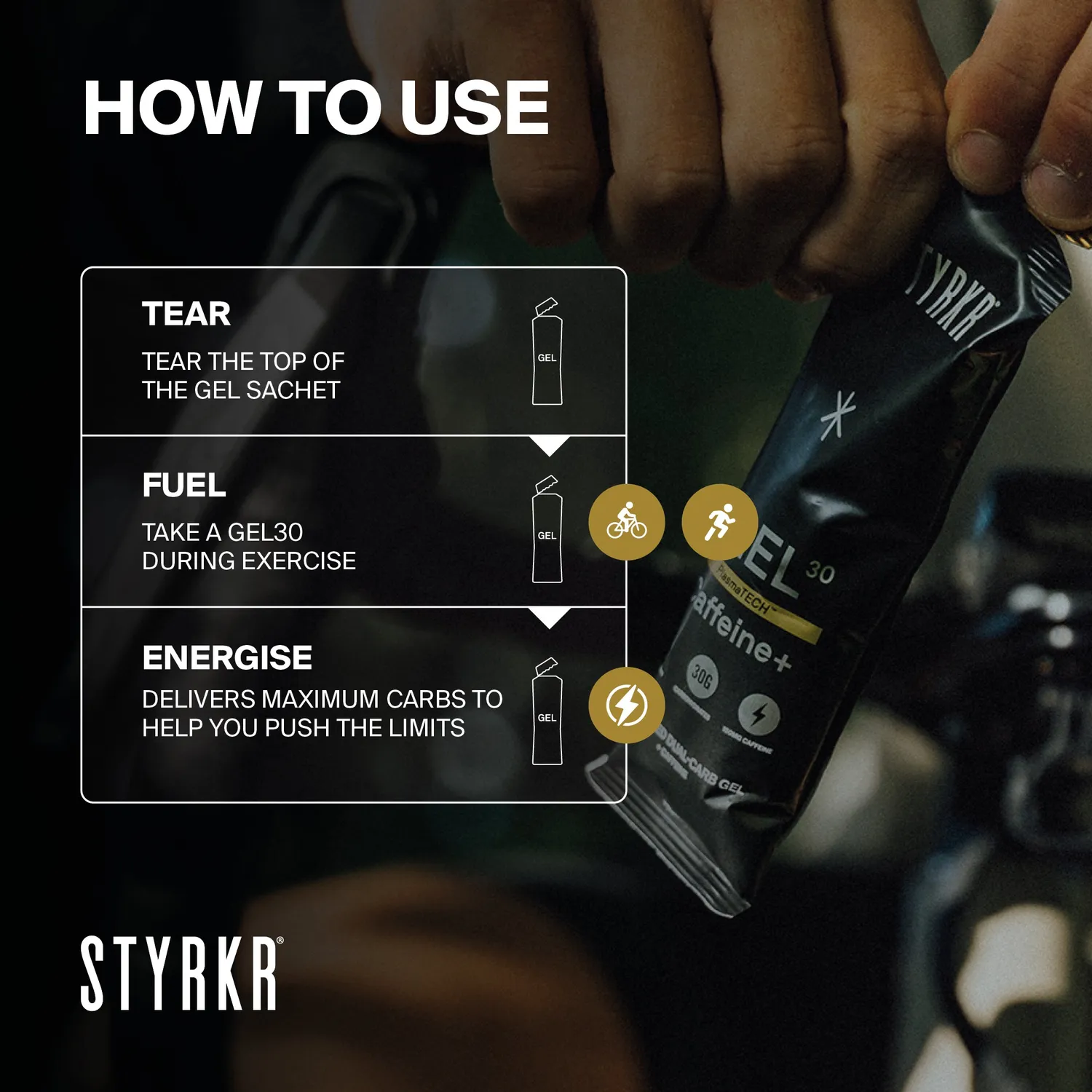 Styrkr GEL30 Caffeine+ energigel koffein 12-pack 30 g