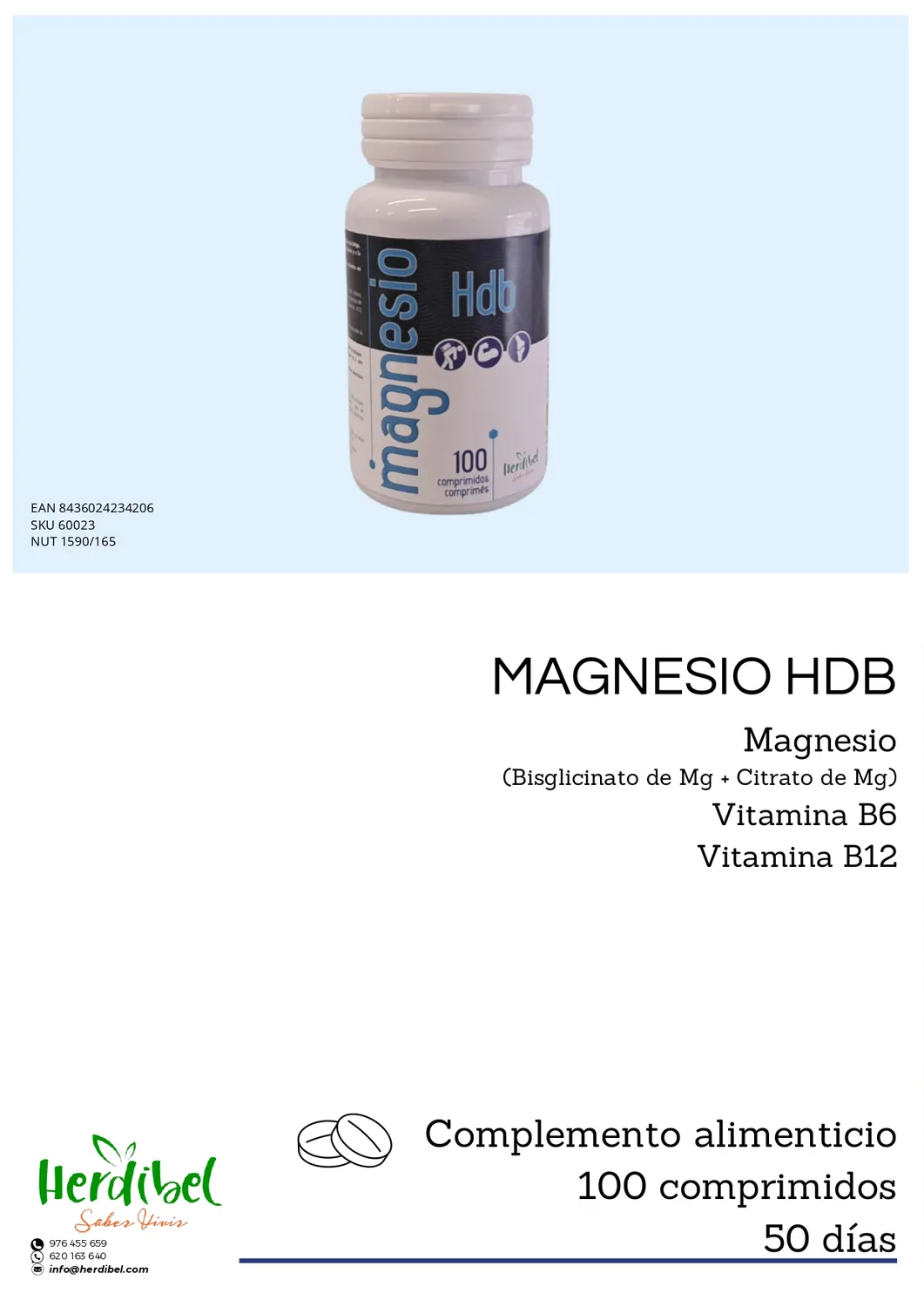 Herdibel Mg B6 B12 Hialubel Q10 kosttillskott 130-pack magnesium