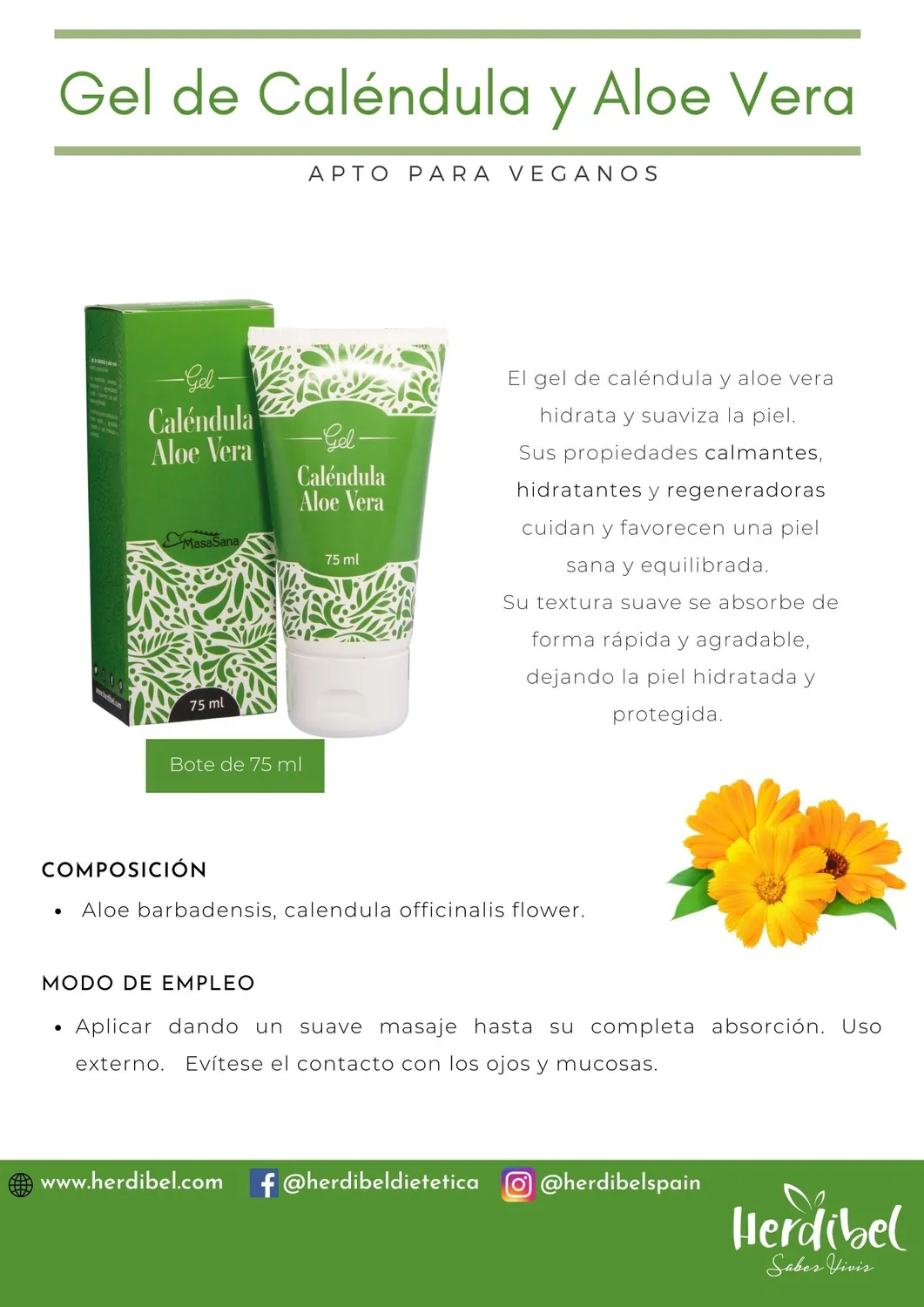 Herdibel MasaSana gel 75 ml aloe vera ringblomma
