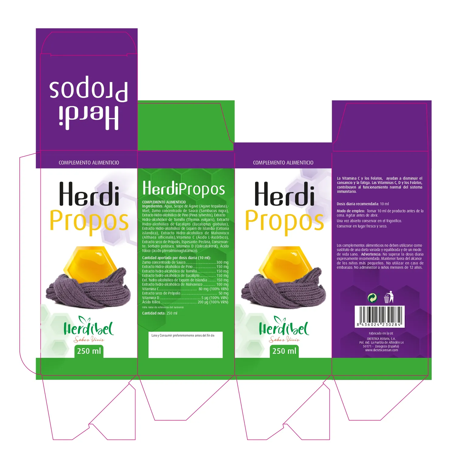 Herdibel Herdipropos sirap 250 ml hals honung