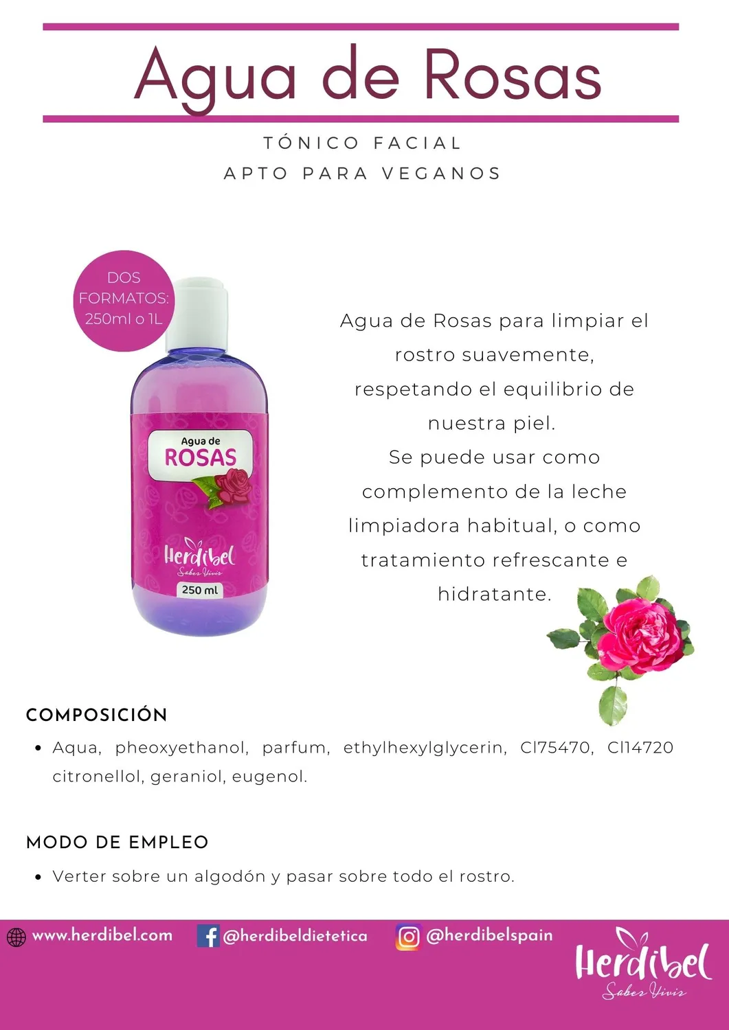 Herdibel Agua de Rosas rosenvatten 250 ml återfuktande
