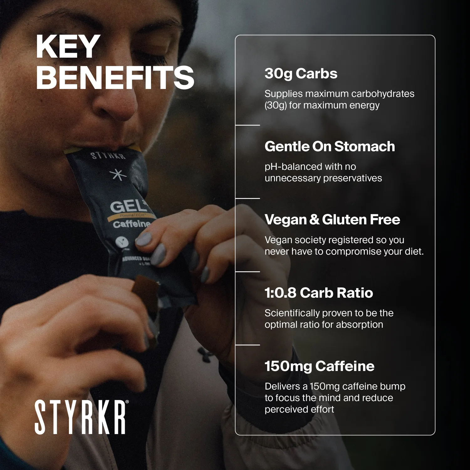 Styrkr GEL30 Caffeine+ energigel koffein 12-pack 30 g