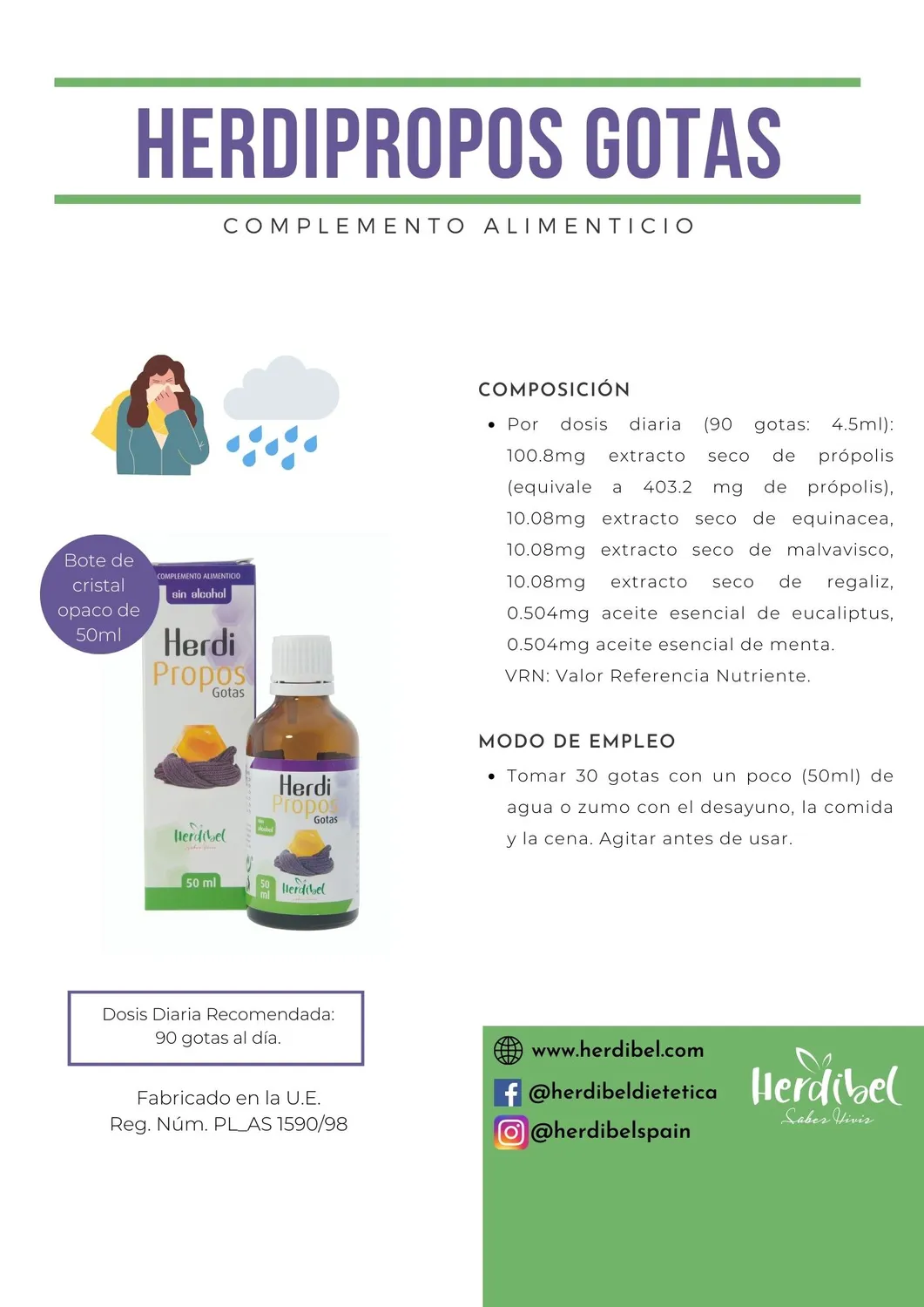 Herdibel Herdipropos droppar 50 ml alkoholfri hals