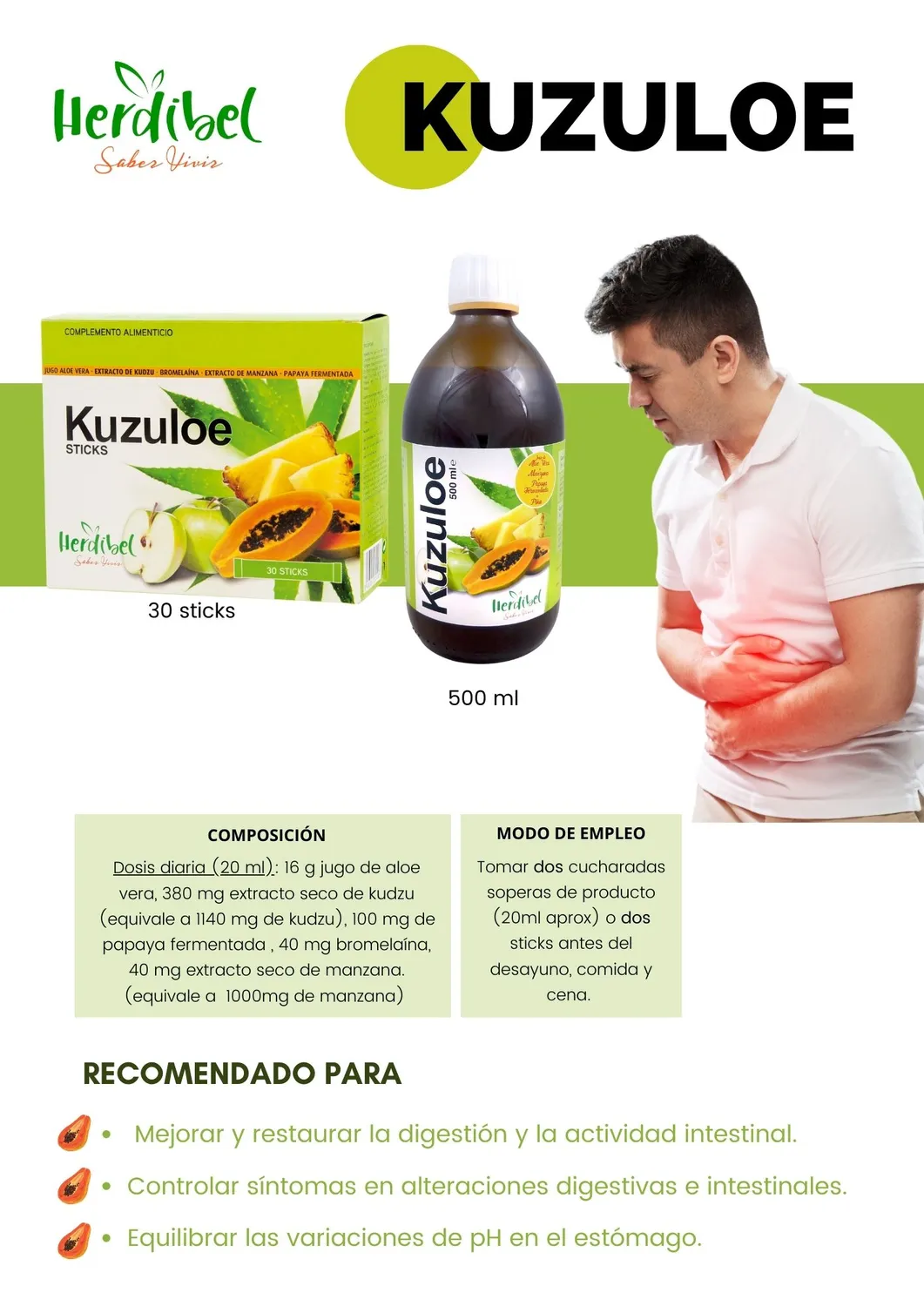 Herdibel Kuzuloe magtillskott 30 sticks aloe vera