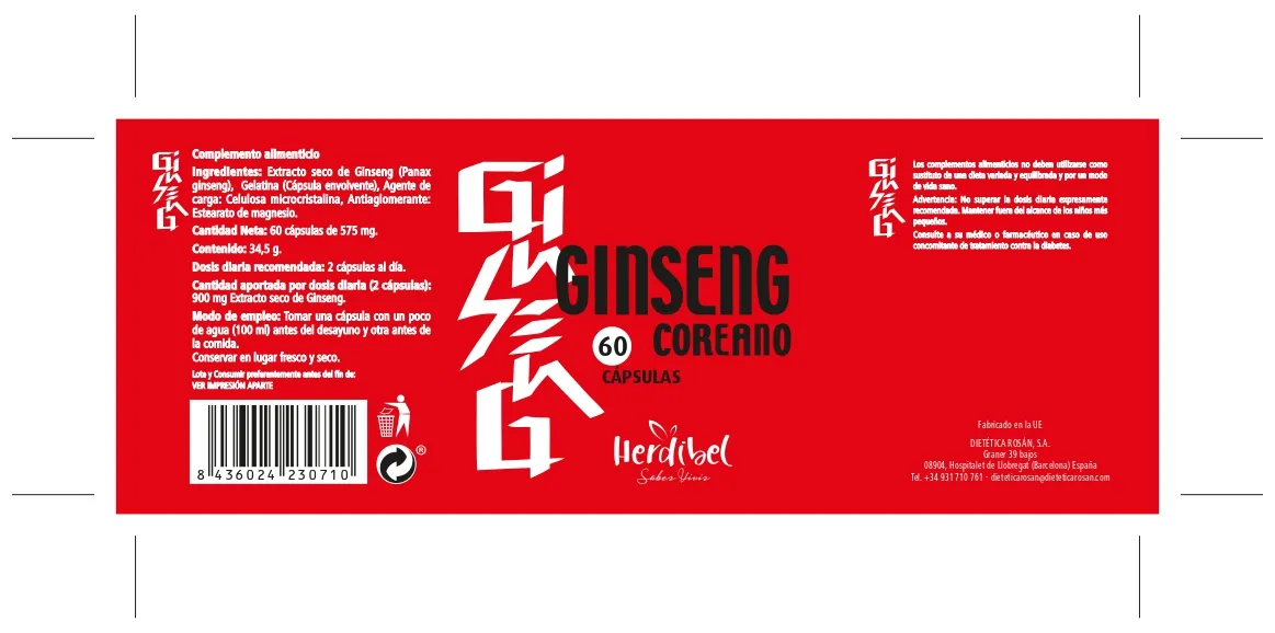 Herdibel Ginseng Coreano kapslar 60 st mot trötthet