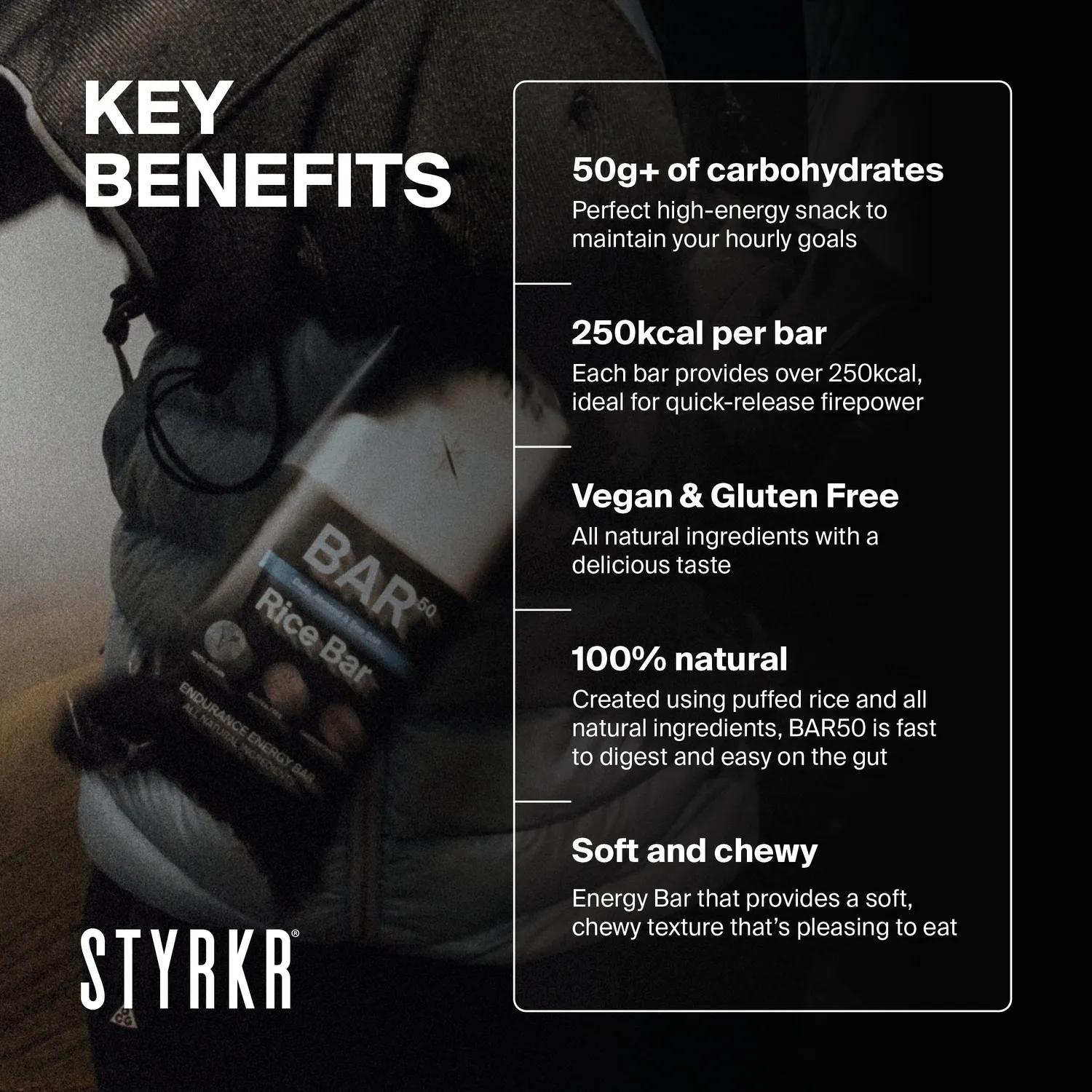 Styrkr BAR50 energibar dadlar mandel havssalt 12-pack