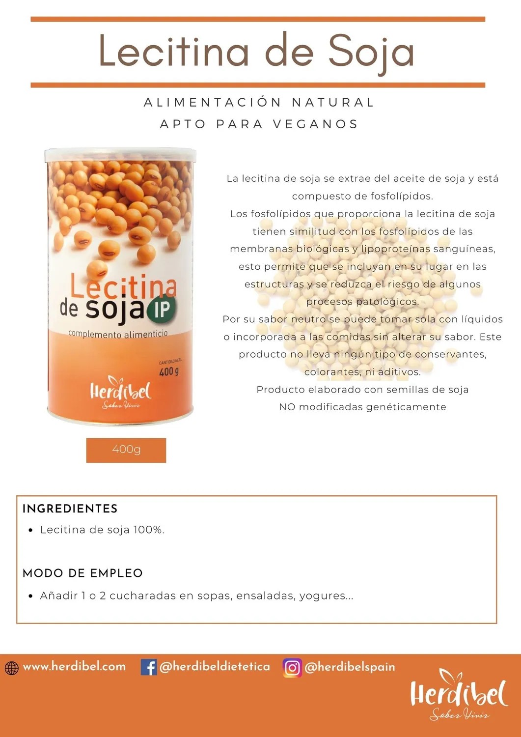 Herdibel Lecitina sojalecitin granulat 400 g naturell