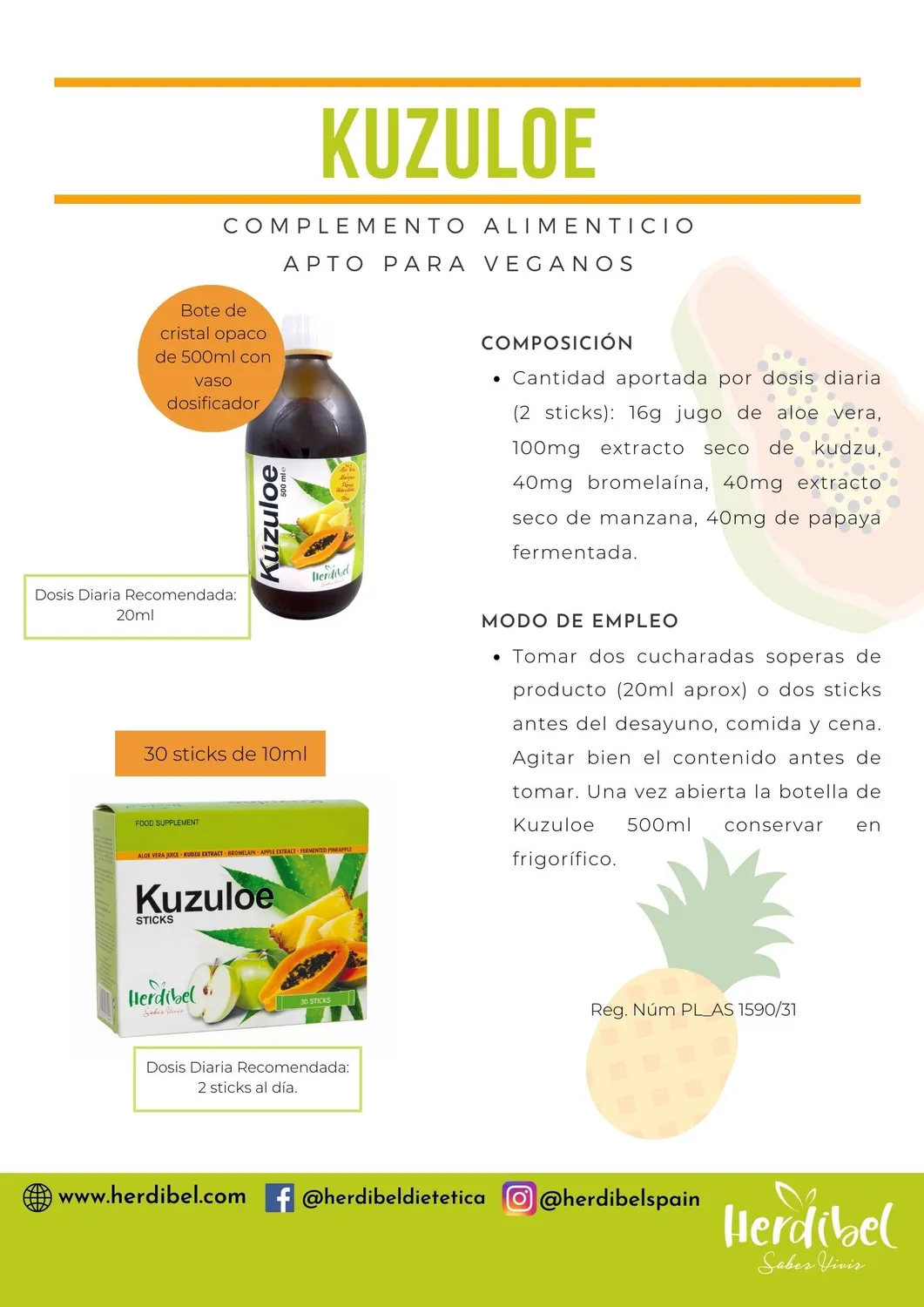 Herdibel Kuzuloe magtillskott 30 sticks aloe vera