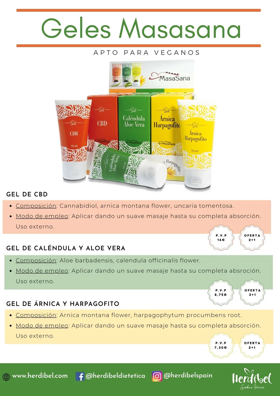 Herdibel Masasana CBD massagegel 75 ml smärtlindrande