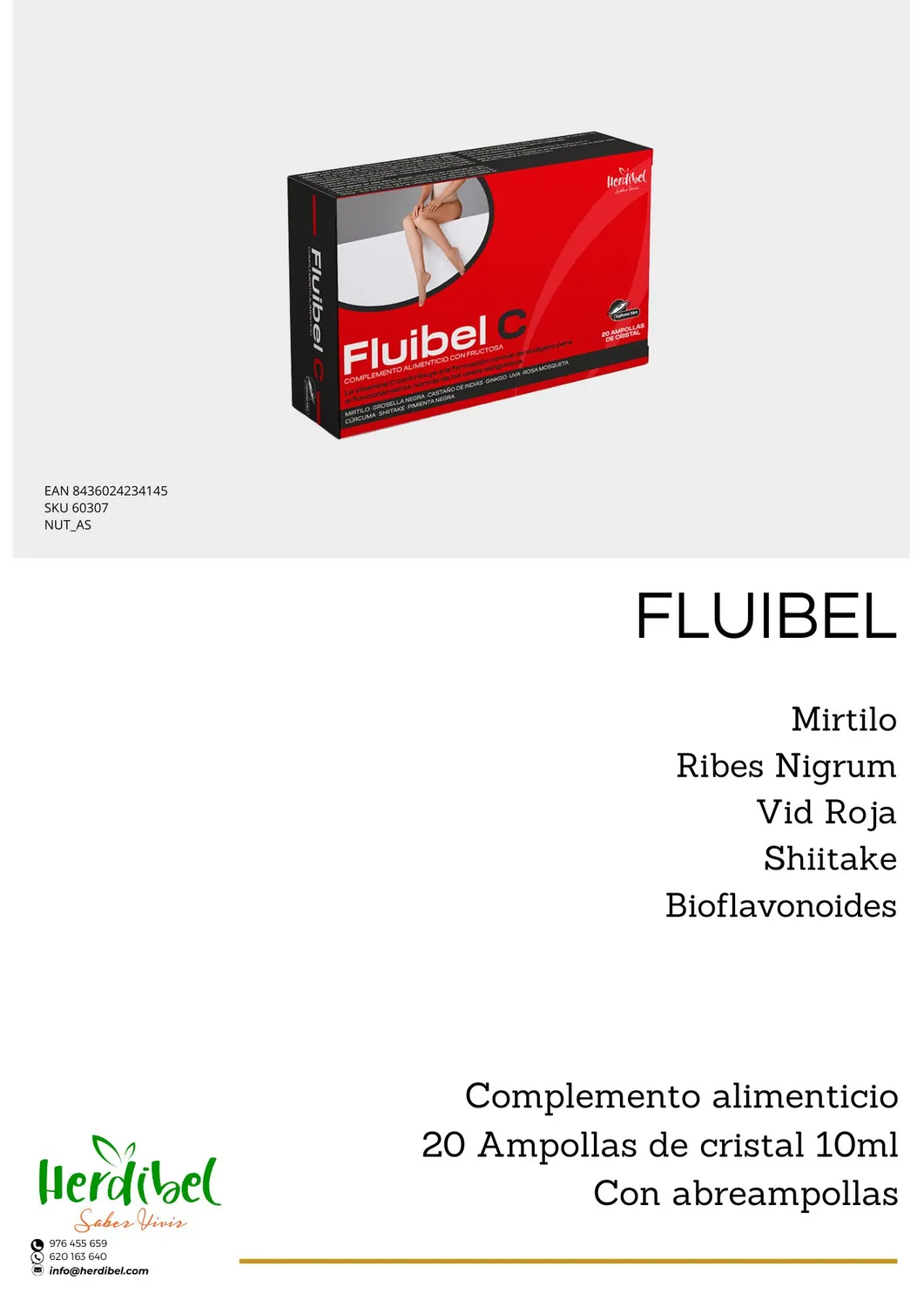 Herdibel Fluibel kosttillskott 20 ampuller 10 ml bär