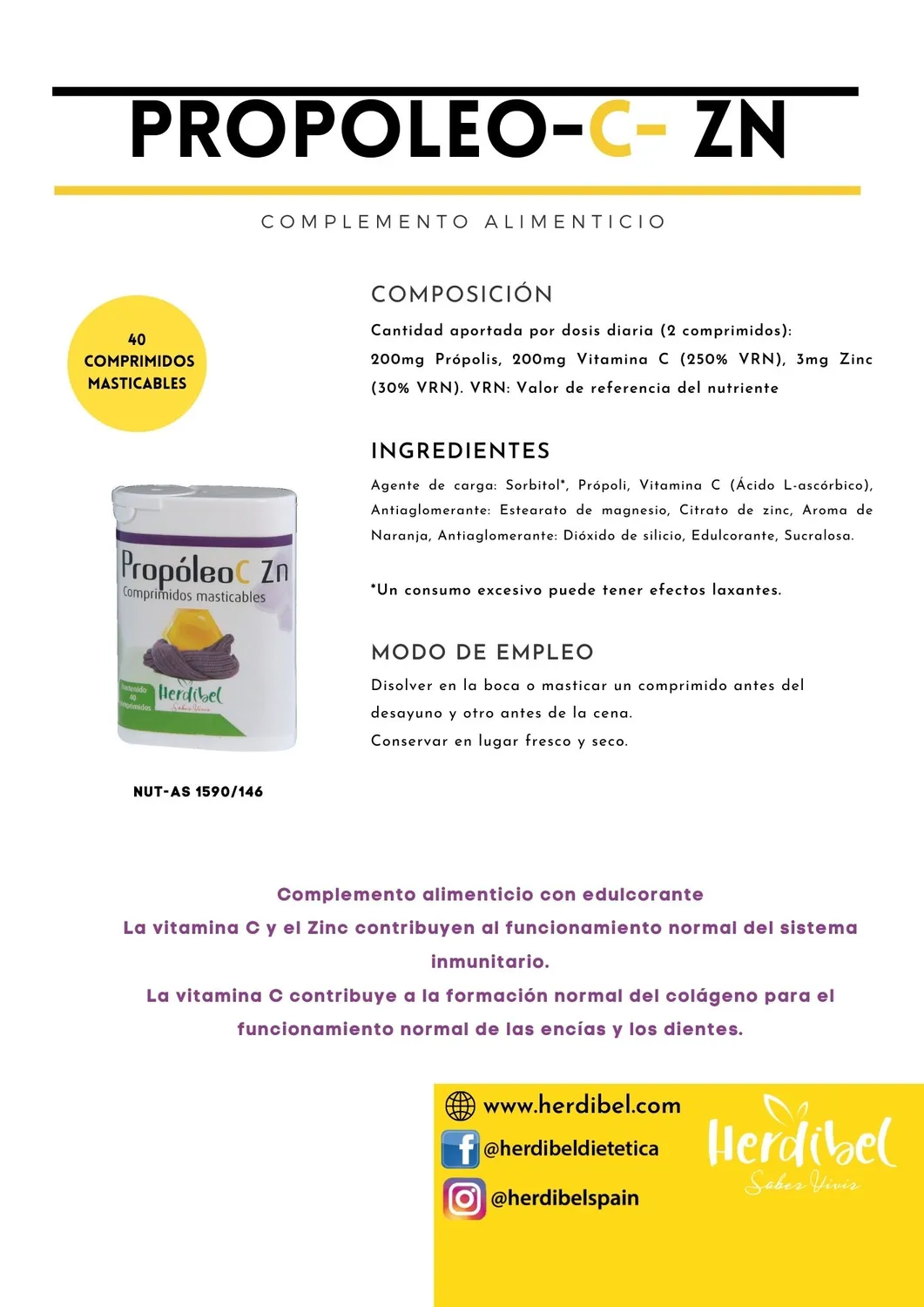 Herdibel Propoleo C-ZN tuggtabletter apelsin C-vitamin zink