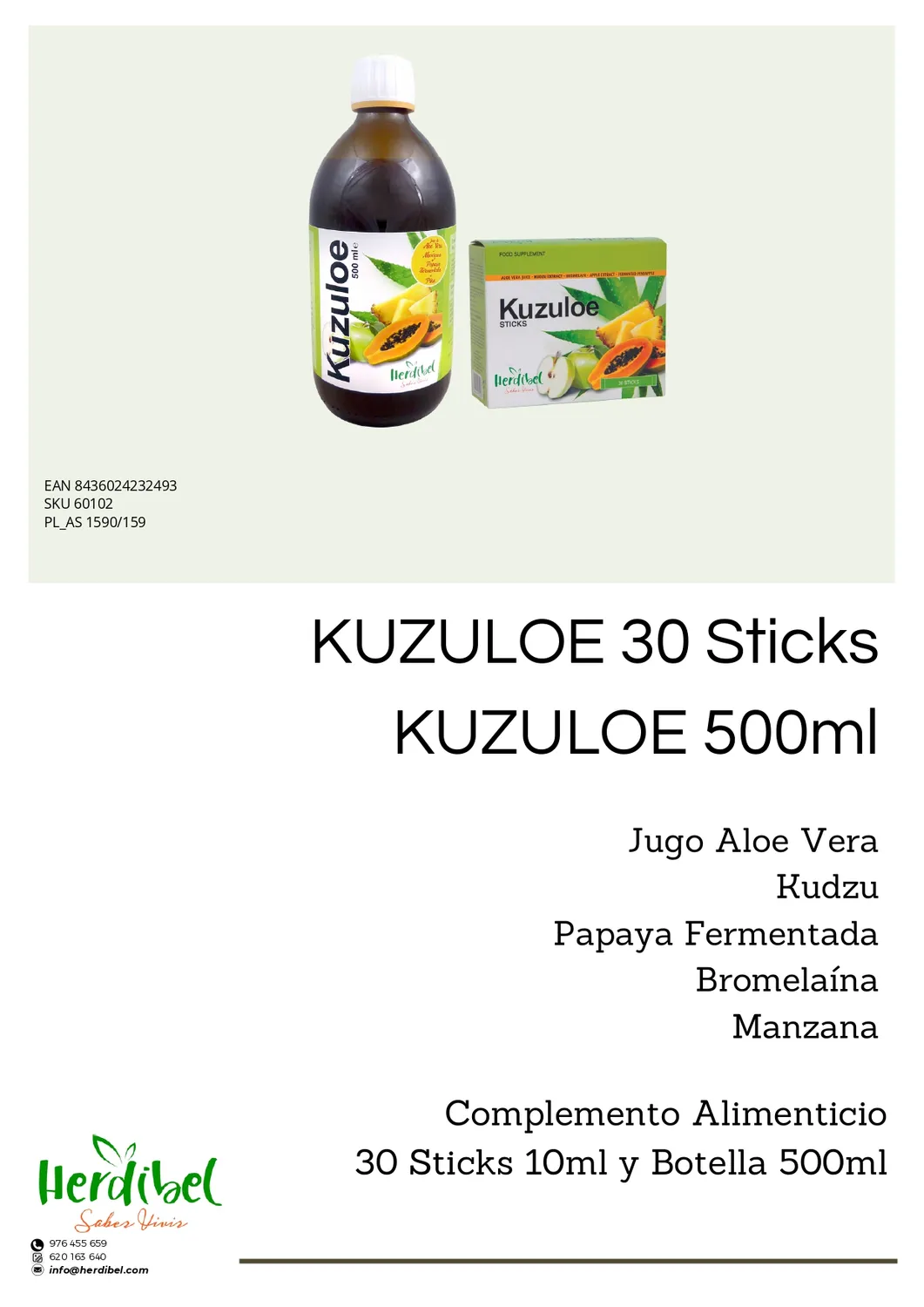 Herdibel Kuzuloe magtillskott 30 sticks aloe vera