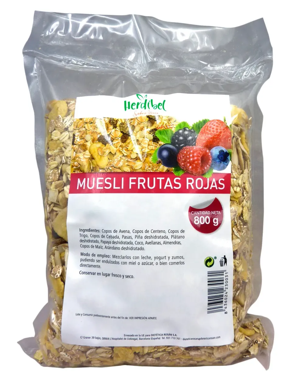 Herdibel Müsli 800 g röda bär
