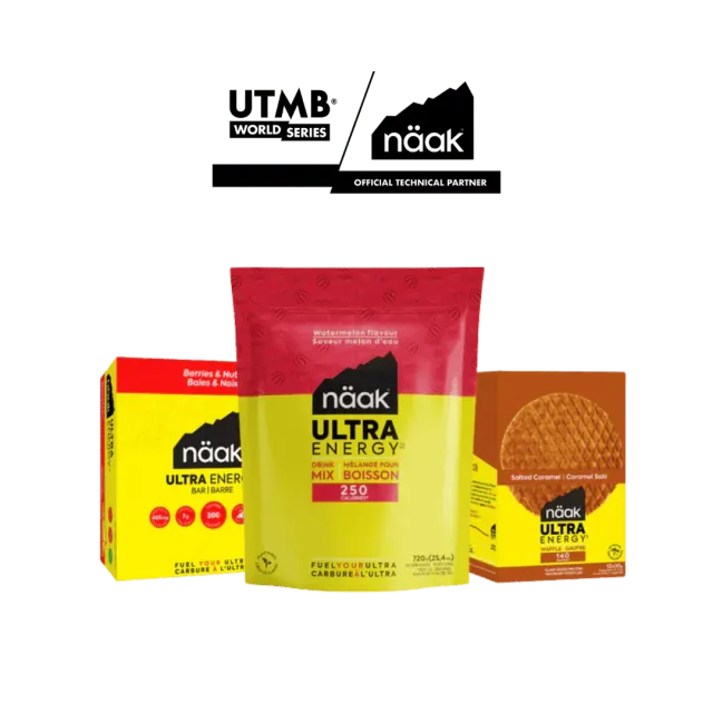 Näak UTMB Pack energipaket bars waffles drink mix
