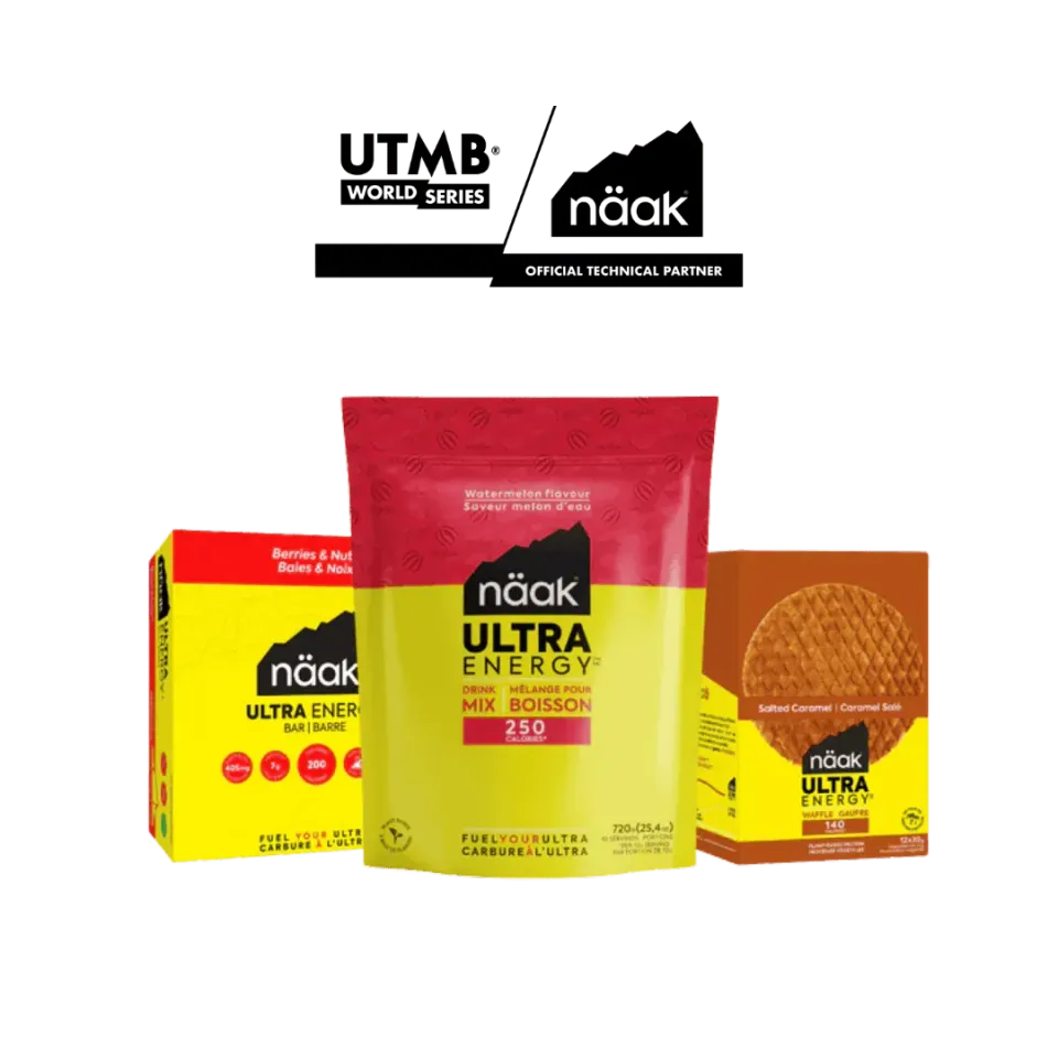 Näak UTMB Pack energipaket bars waffles drink mix
