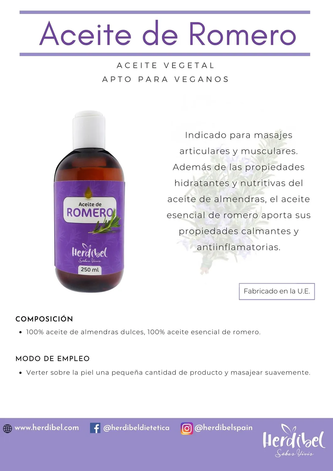 Herdibel Rosmarin massageolja 250 ml mandelolja