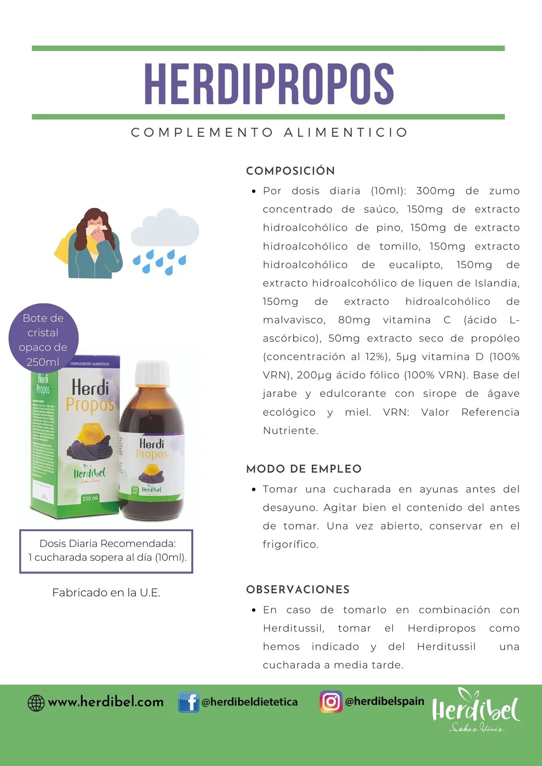 Herdibel Herdipropos sirap 250 ml hals honung