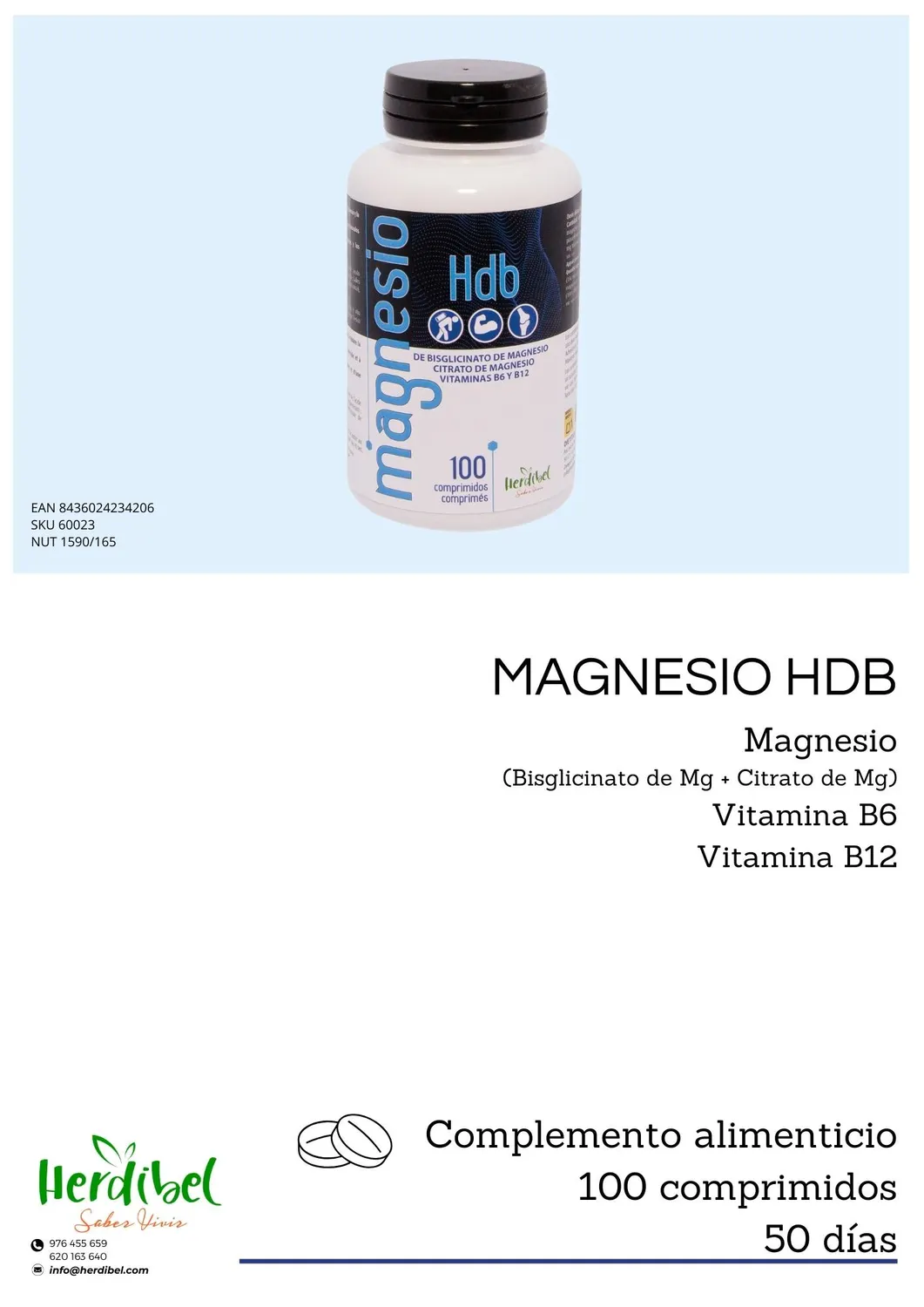 Herdibel Magnesio tabletter 100-pack med B6 B12