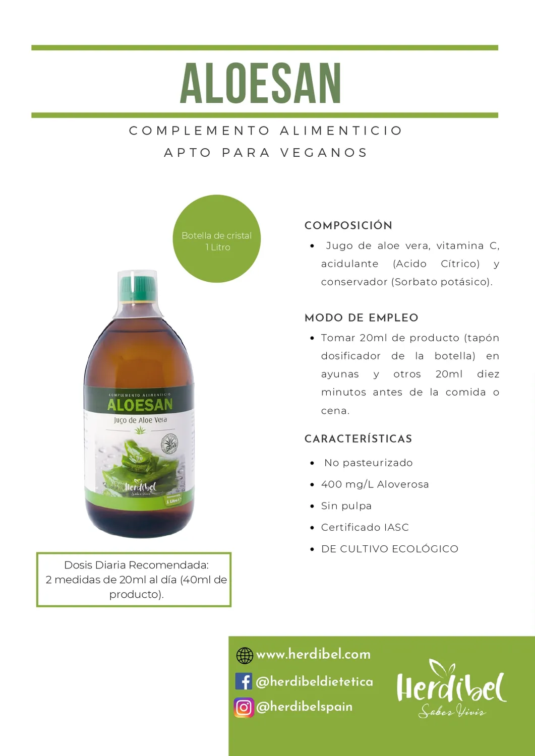 Herdibel Aloesan aloe vera dryck 1 liter mild