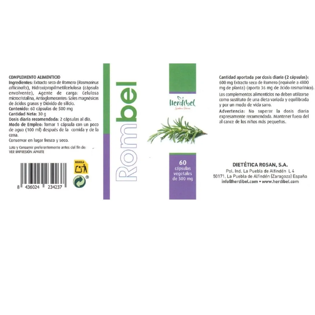 Herdibel Rombel rosmarinkapslar 60 st 500 mg