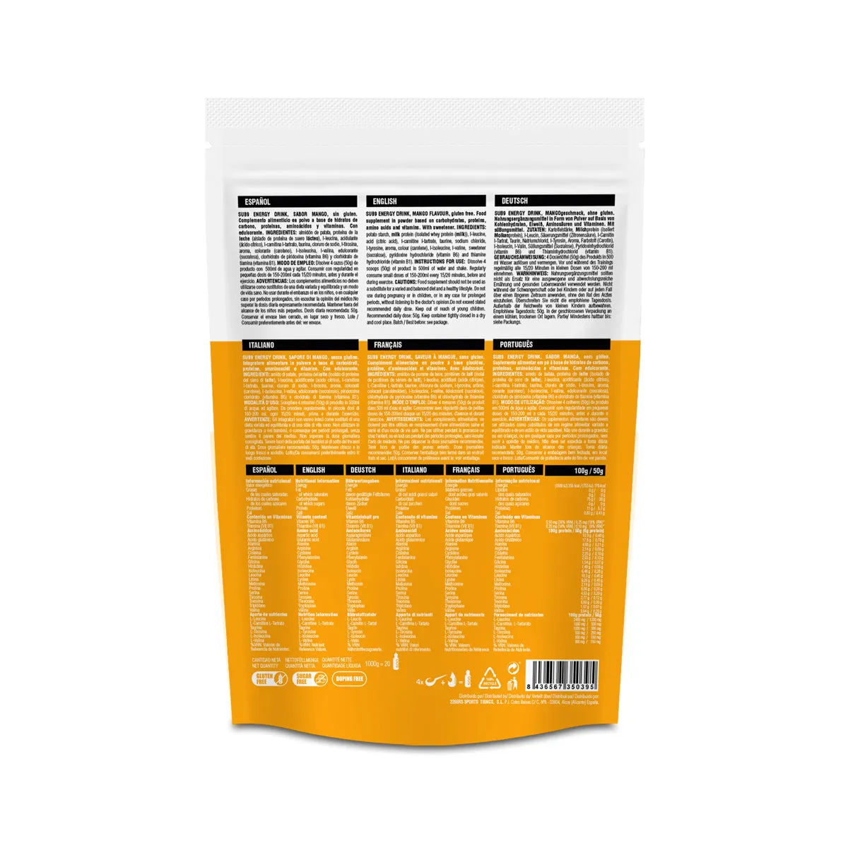 226ERS Sub9 Energy Drink sportdryck mango 1kg uthållighet
