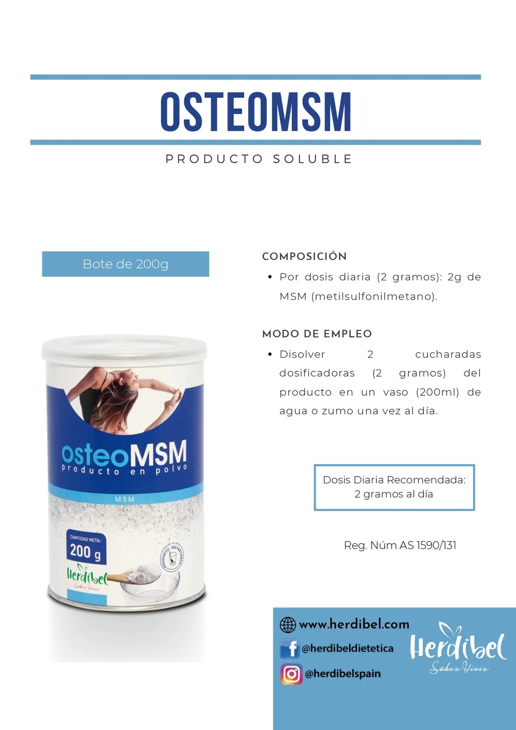 Herdibel OsteoMSM MSM-pulver 200 g leder