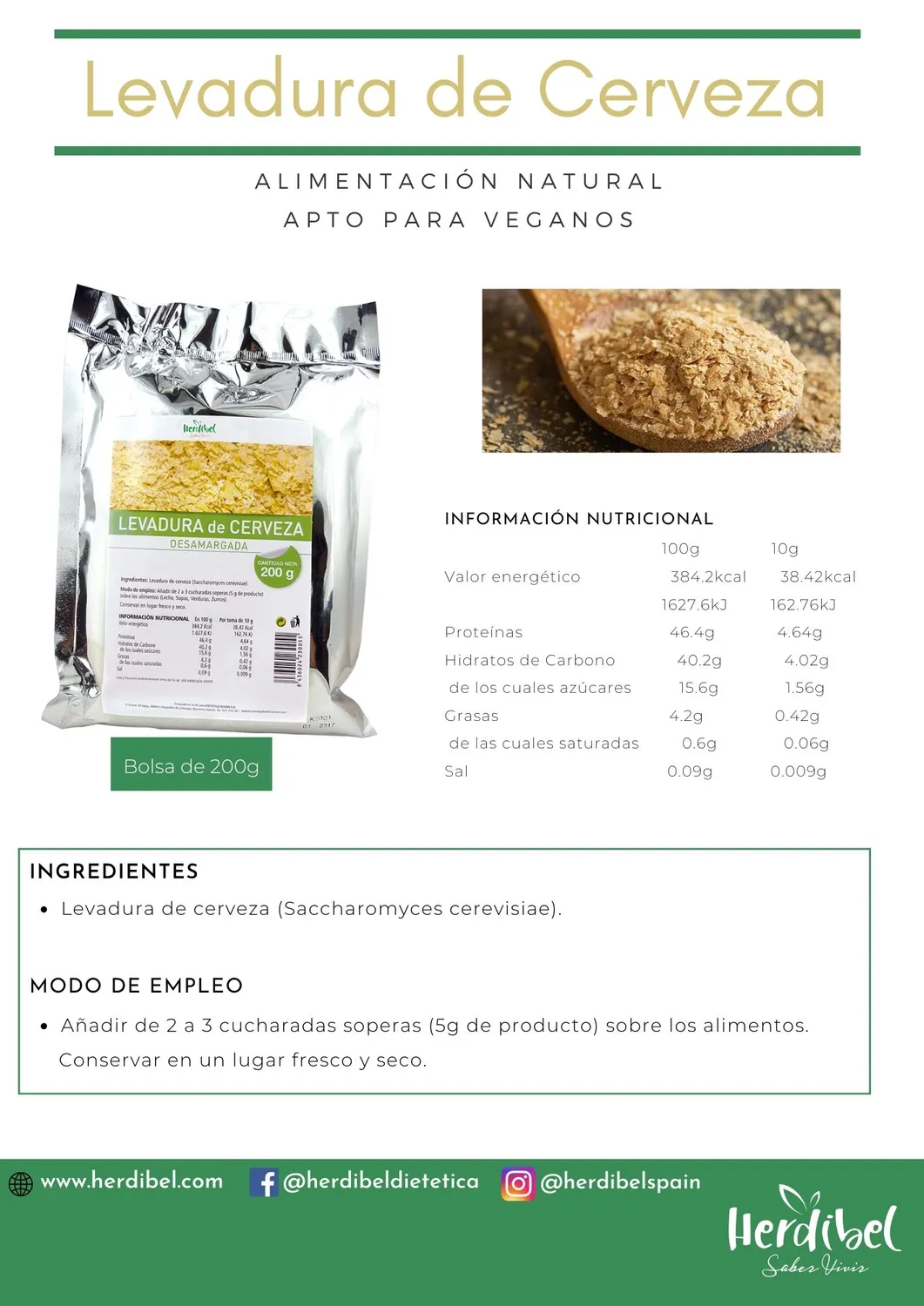 Herdibel Öljäst pulver 200 g proteinrik
