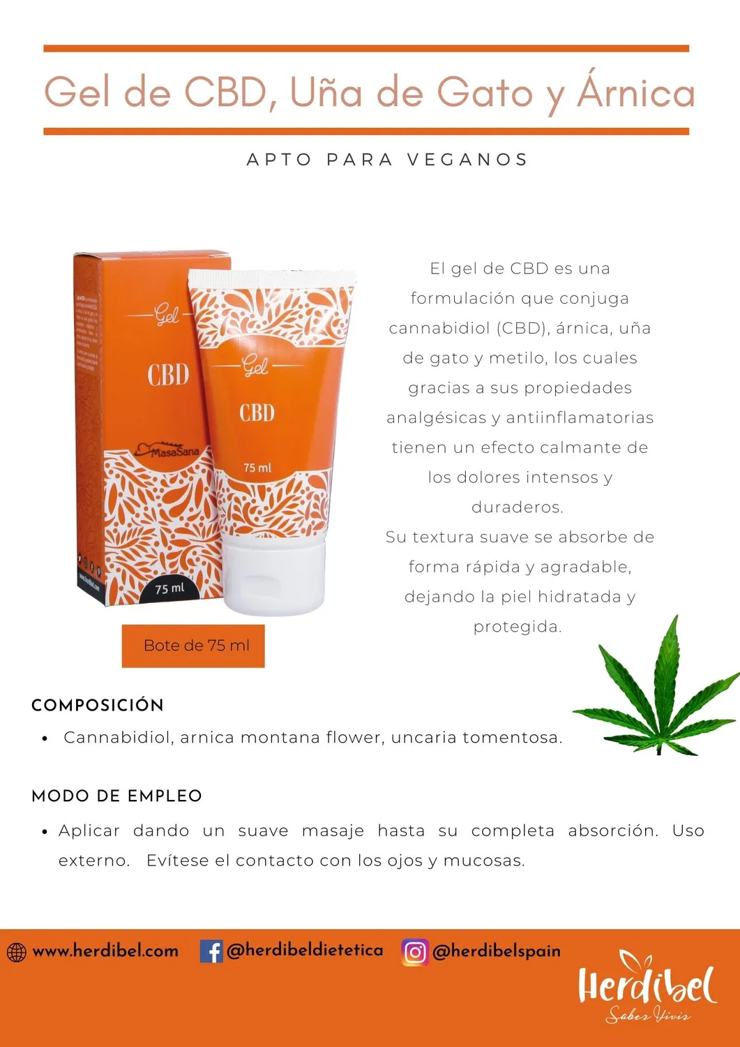 Herdibel Masasana CBD massagegel 75 ml smärtlindrande