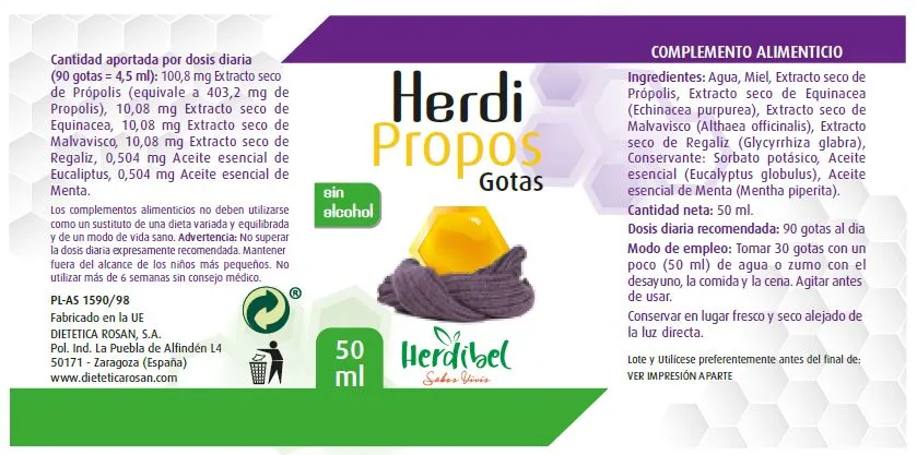 Herdibel Herdipropos droppar 50 ml alkoholfri hals