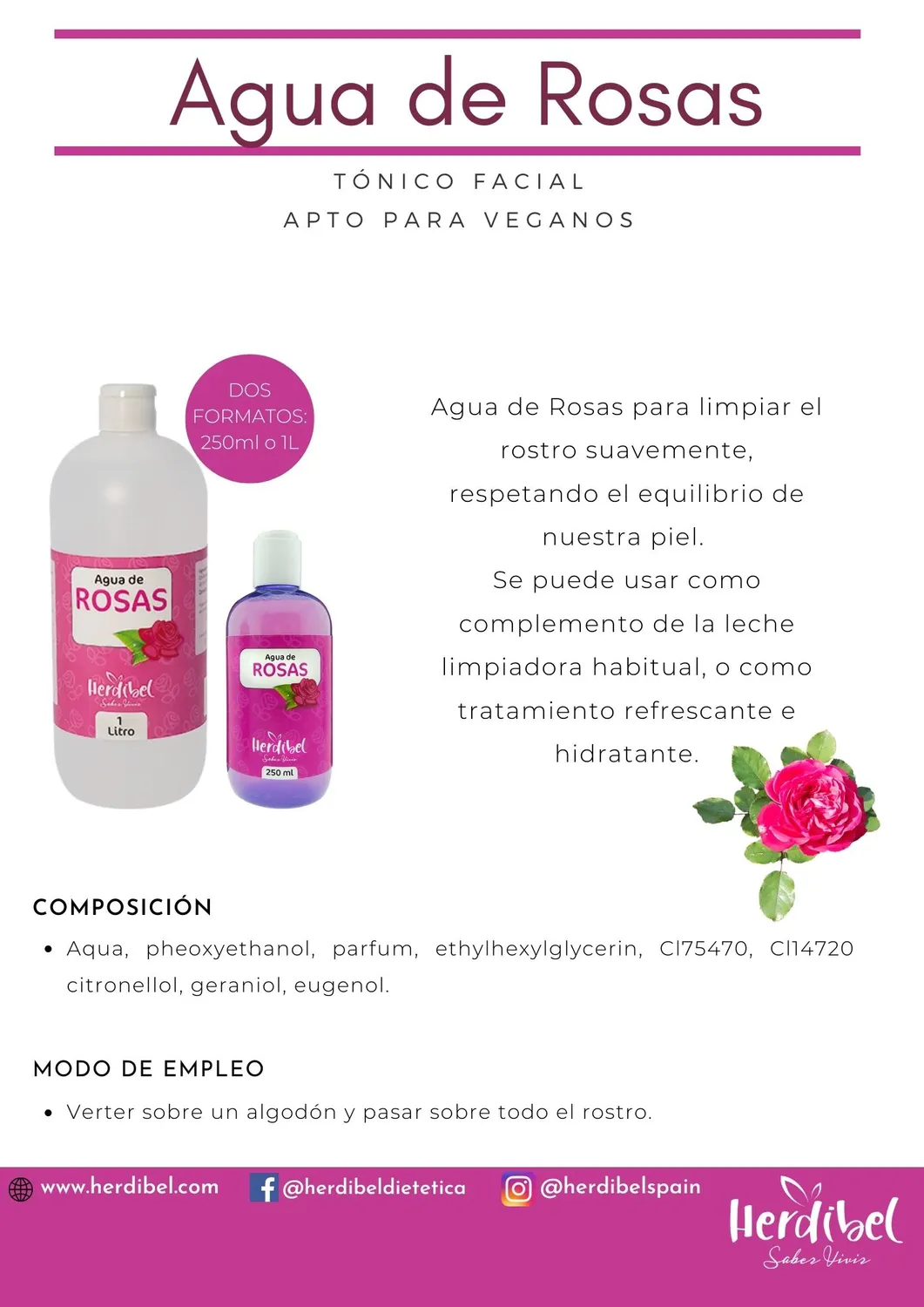 Herdibel Agua de Rosas rosenvatten 250 ml återfuktande
