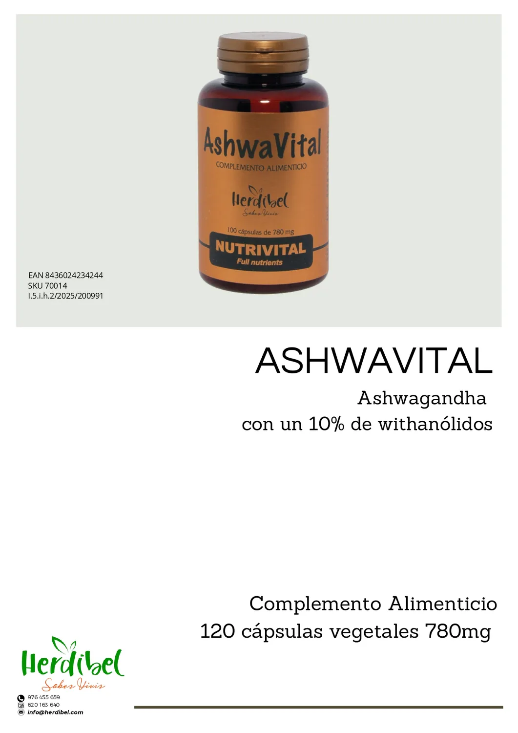 Herdibel Ashwavital ashwagandha kapslar 100 st 780 mg