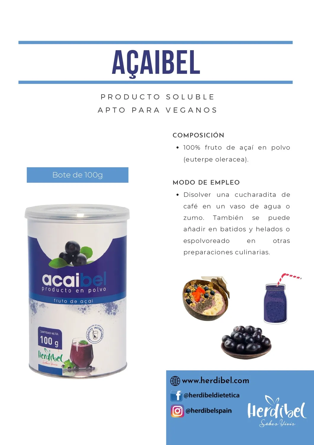 Herdibel Açaibel acai pulver 100 g antioxidanter