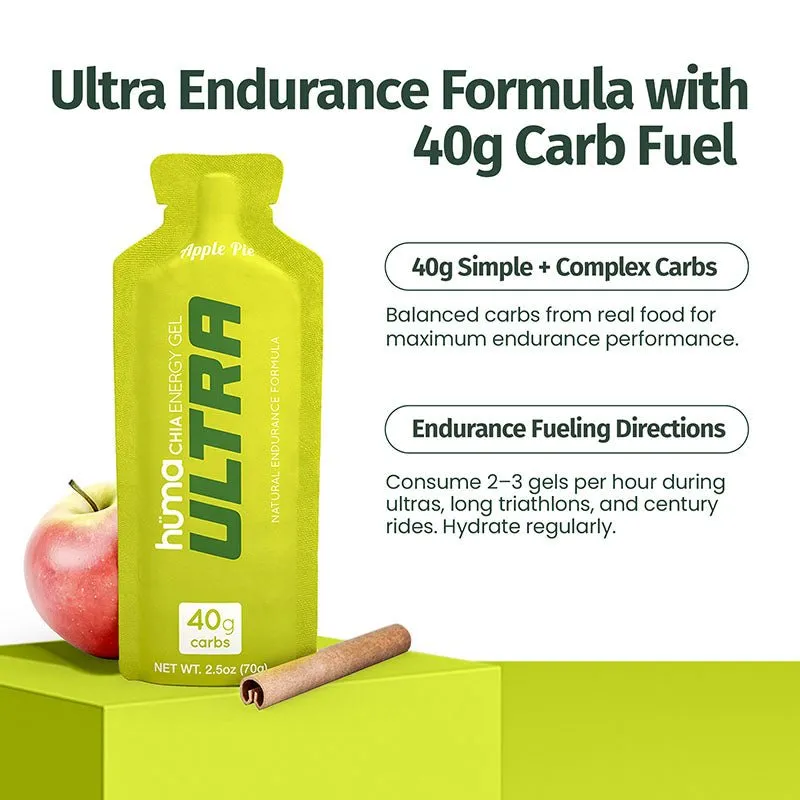 Hüma Ultra energigel äppelpaj 1-pack 40 g kolhydrater