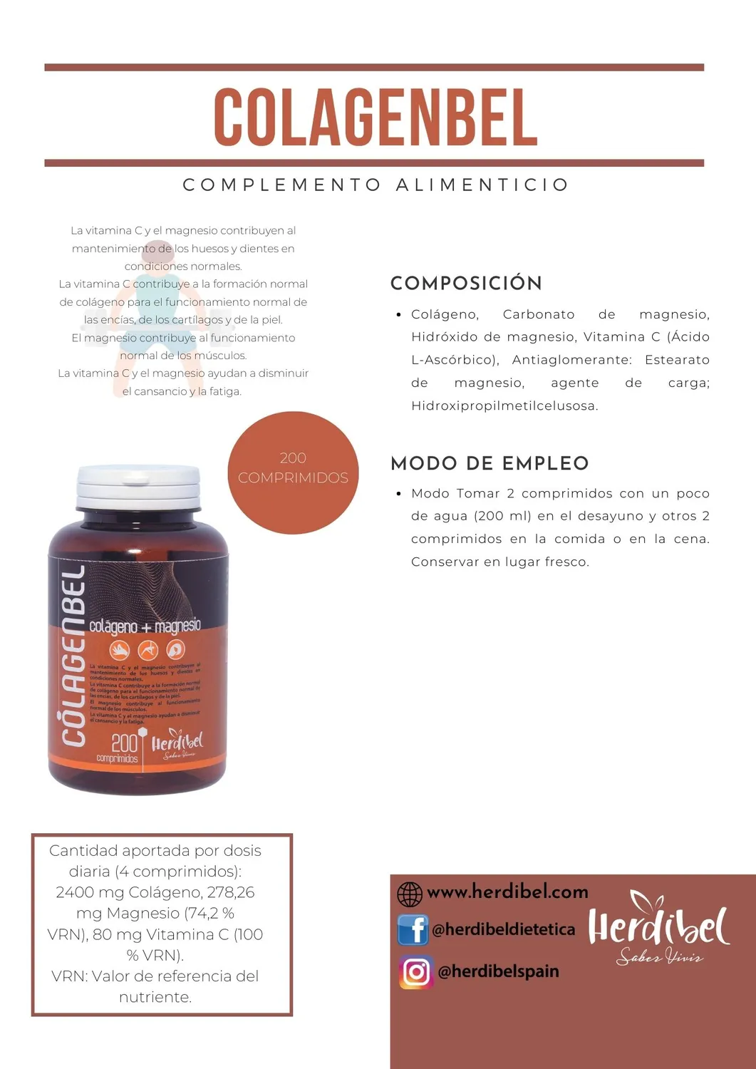 Herdibel Colagenbel kollagentabletter 200 st magnesium