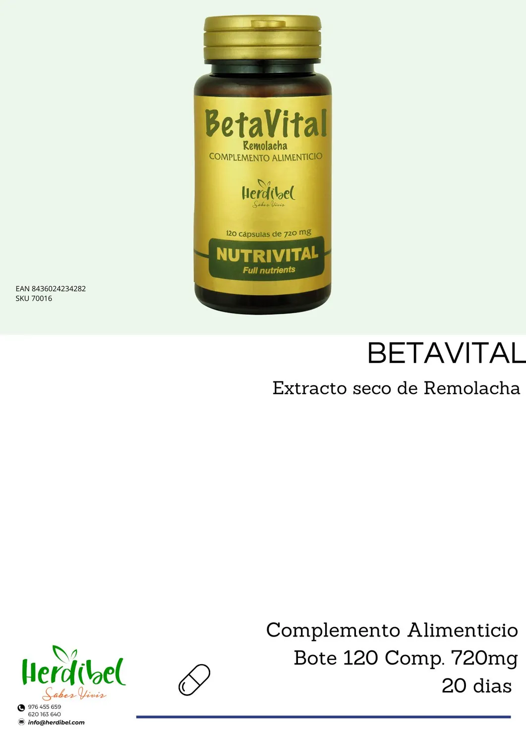 Herdibel Betavital kosttillskott 120 kapslar rödbeta