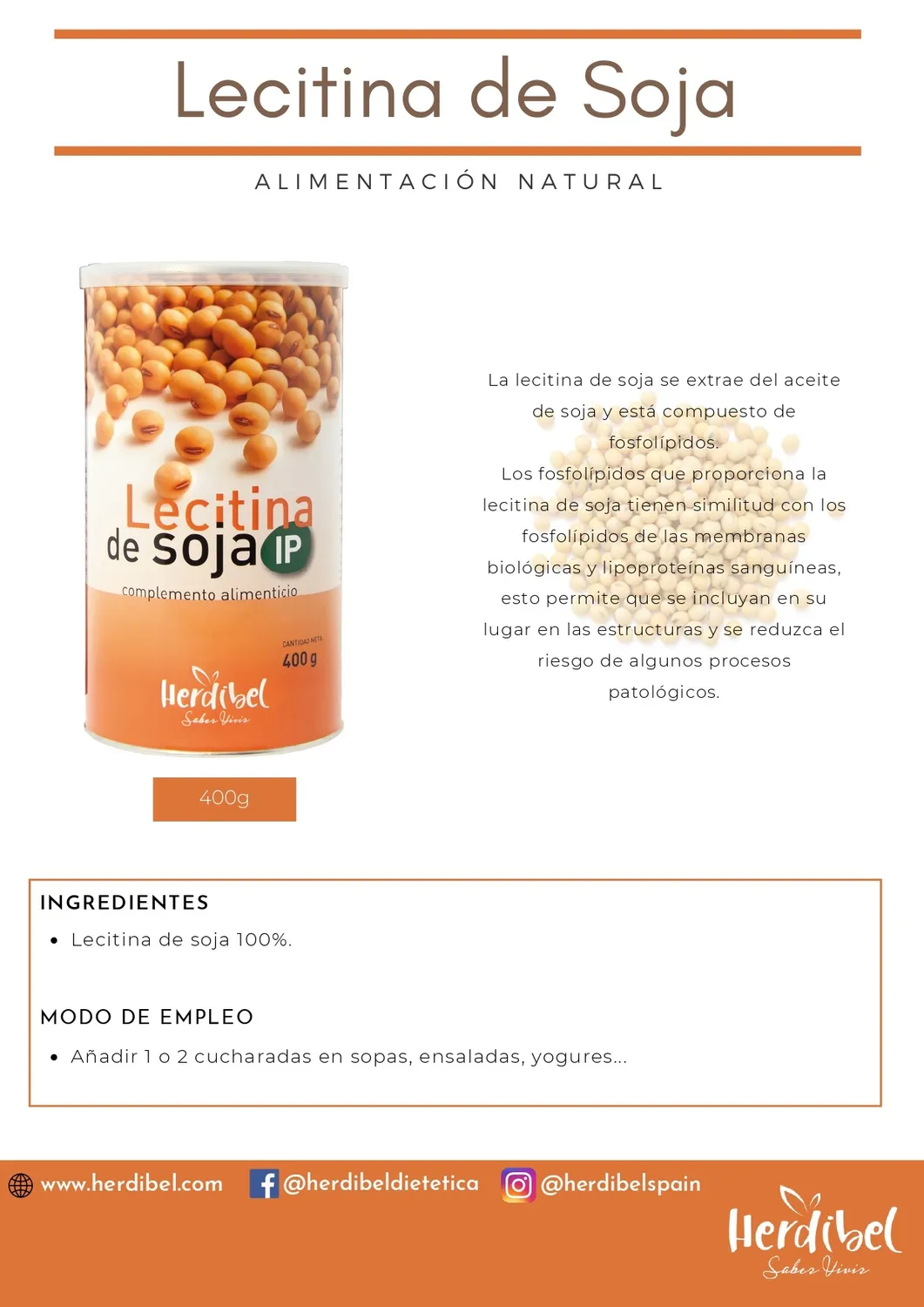 Herdibel Lecitina sojalecitin granulat 400 g naturell