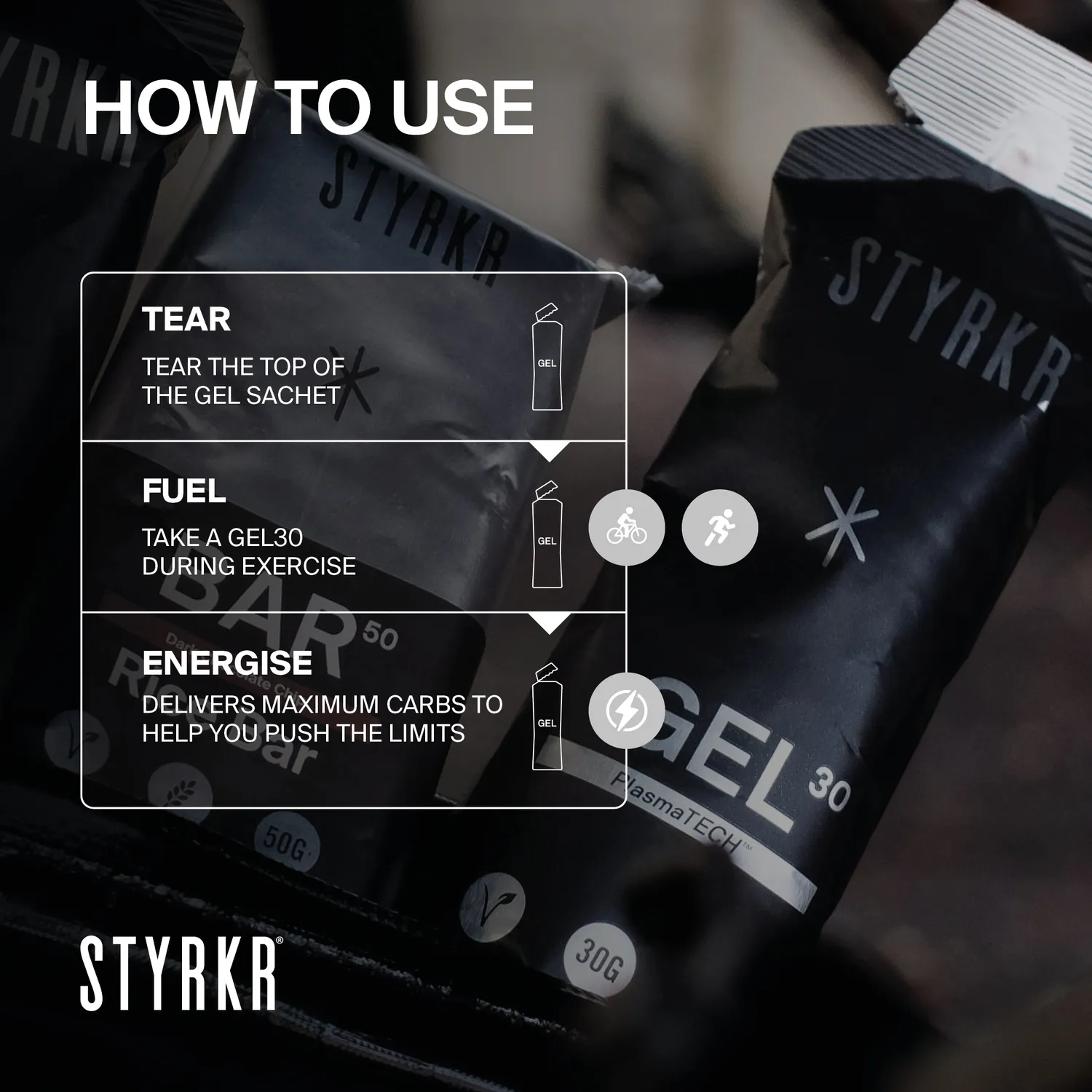 Styrkr GEL30 energigel 12-pack 30 g kolhydrater