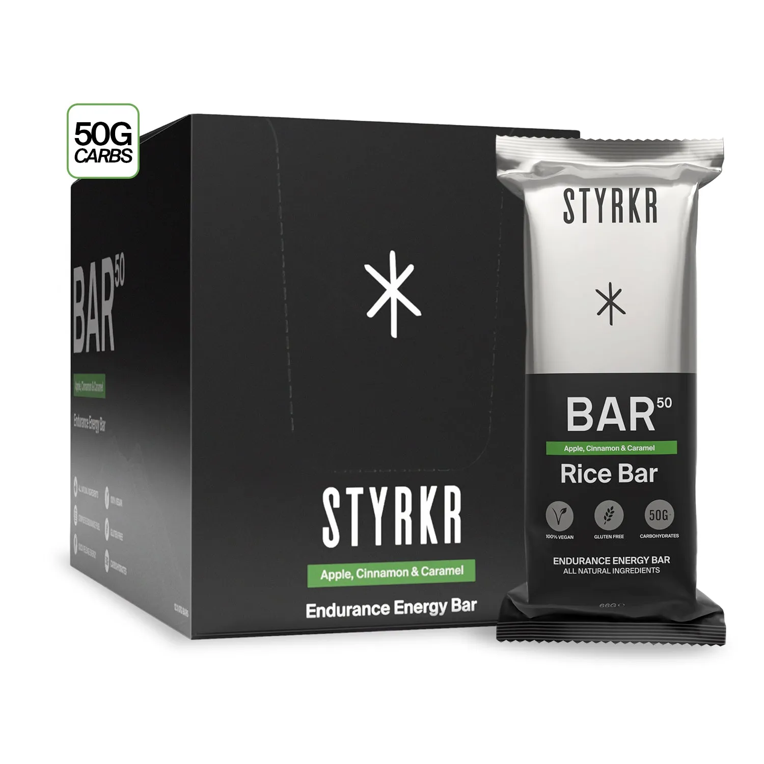 Styrkr BAR50 Apple Cinnamon Caramel energibar 12-pack 50 g kolhydrater